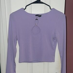 Purple Long Sleeve Crop Top with Ring Accent